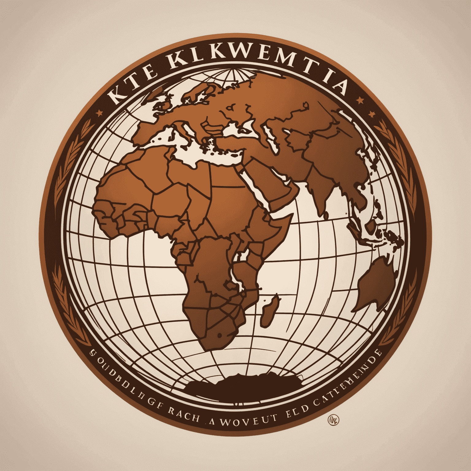 Kwemta logo - A stylized globe with warm earthy tones and cursive lettering