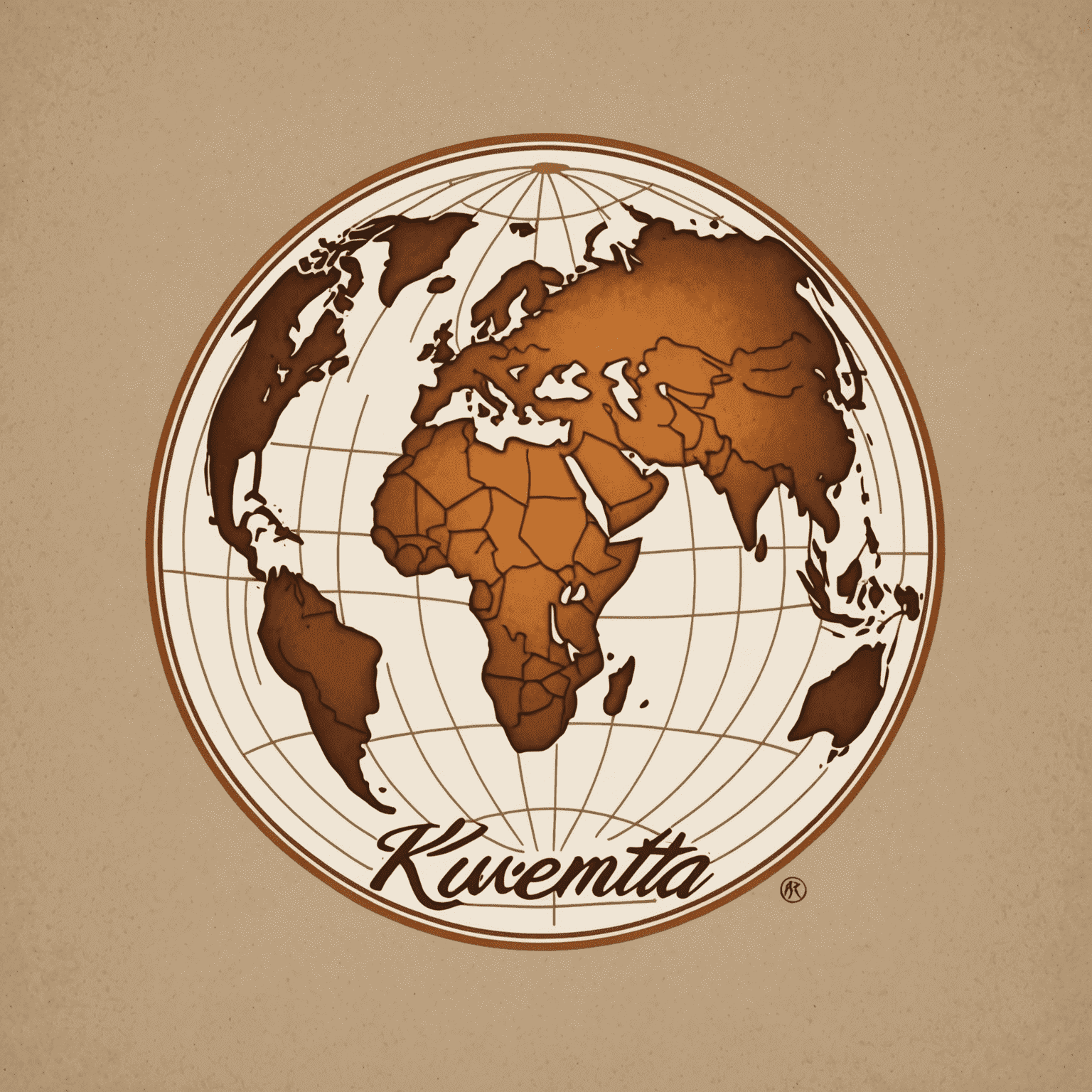 Kwemta logo - A stylized globe with warm earthy tones and cursive lettering