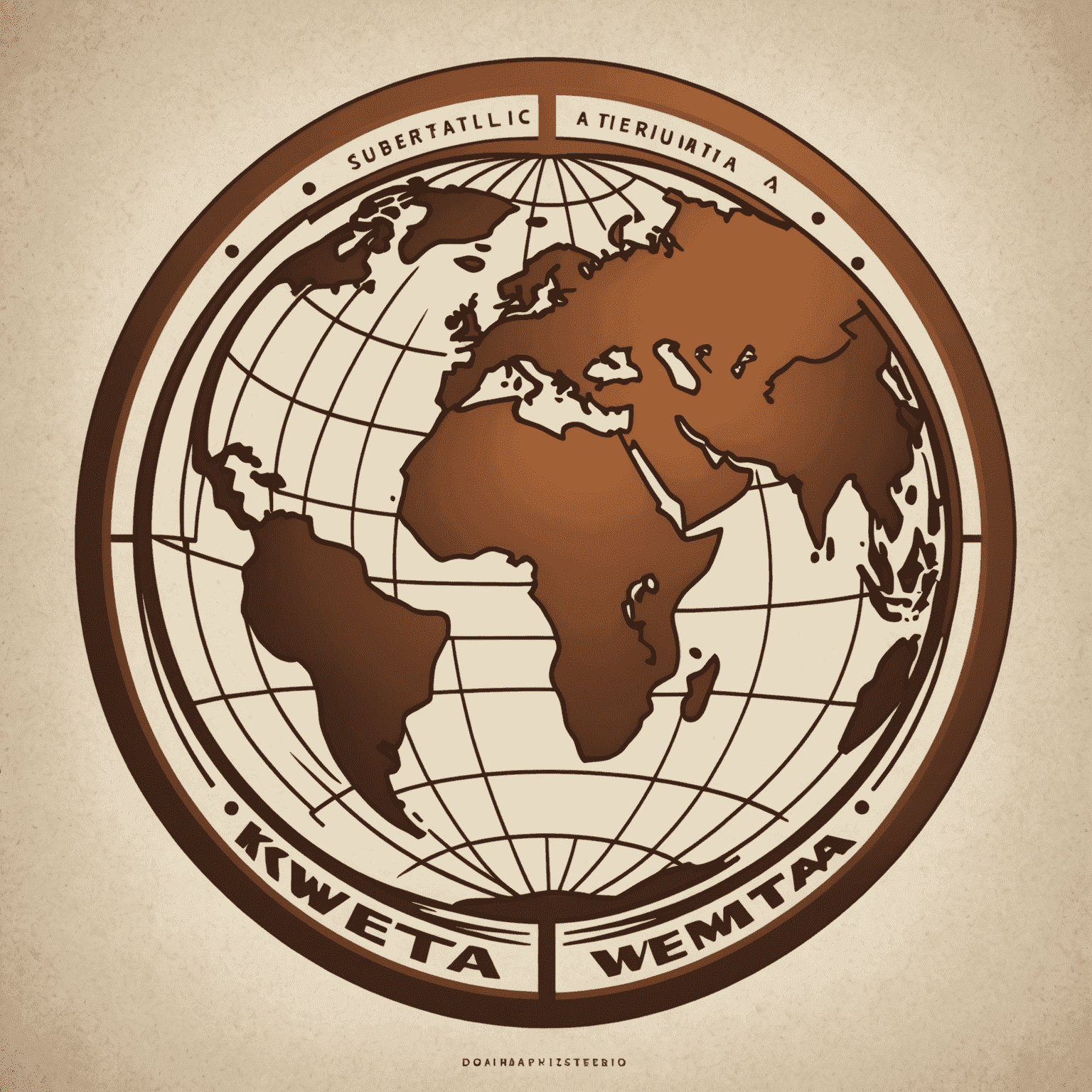 Kwemta logo - A stylized globe with warm earthy tones and cursive lettering