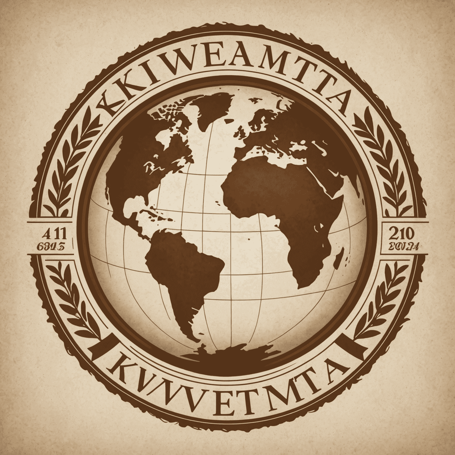 Kwemta logo - A stylized globe with warm earthy tones and cursive lettering