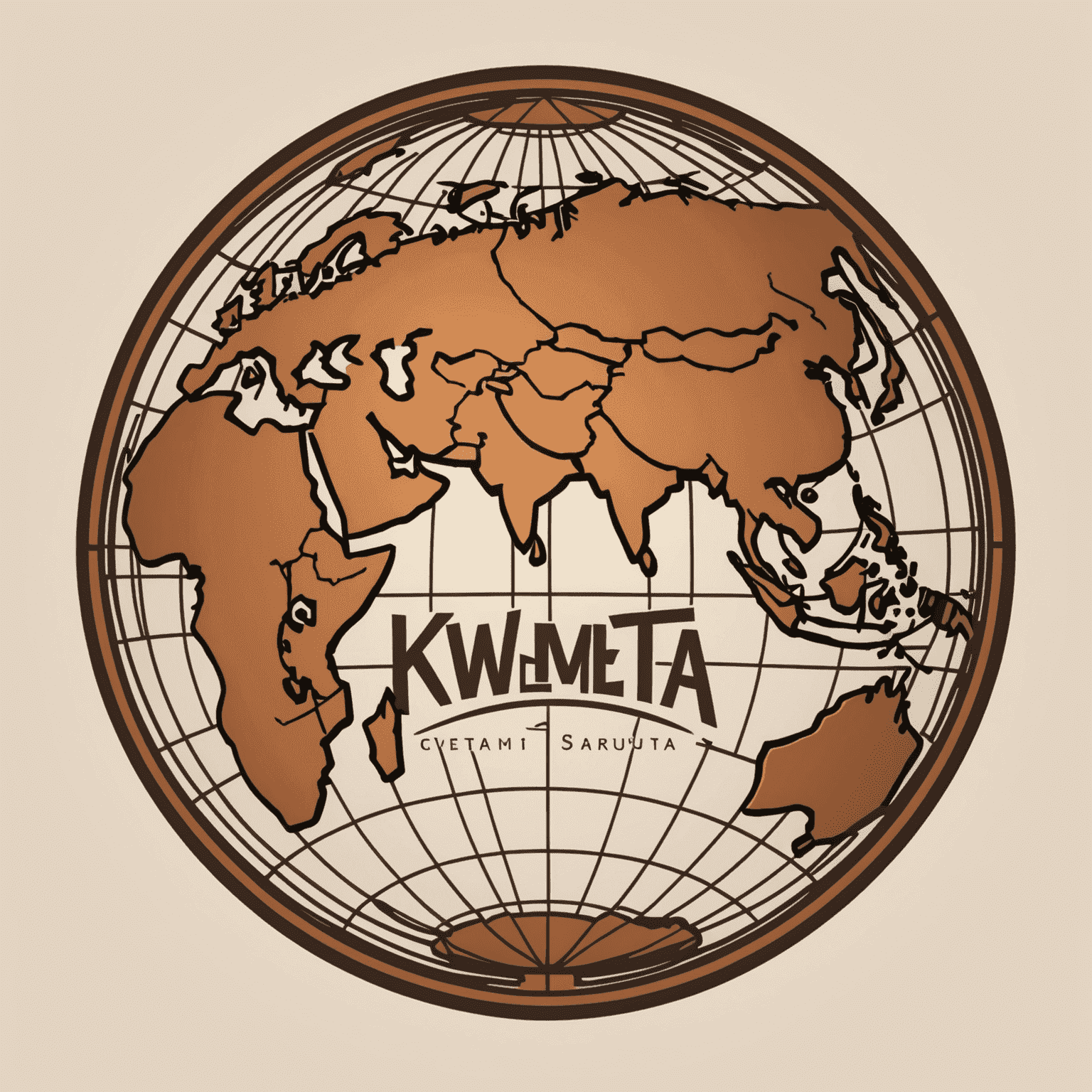 Kwemta logo - A stylized globe with warm earthy tones and cursive lettering