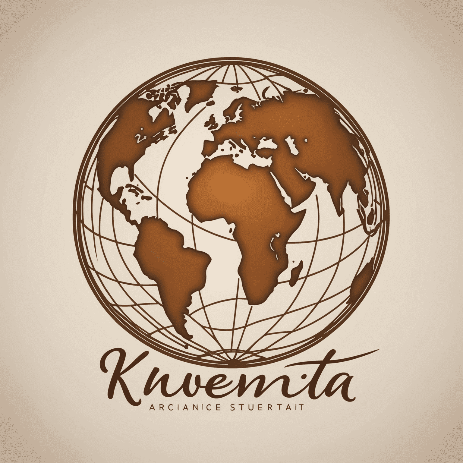 Kwemta logo - A stylized globe with warm earthy tones and cursive lettering