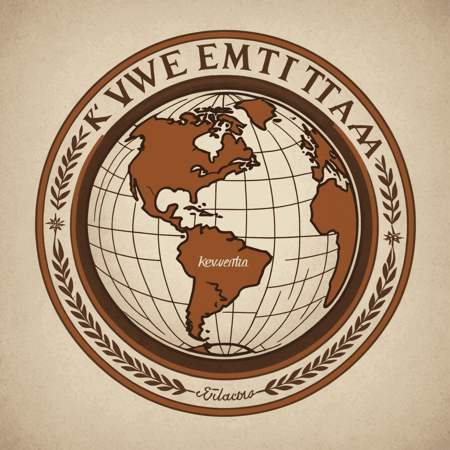 Kwemta logo - A stylized globe with warm earthy tones and cursive lettering