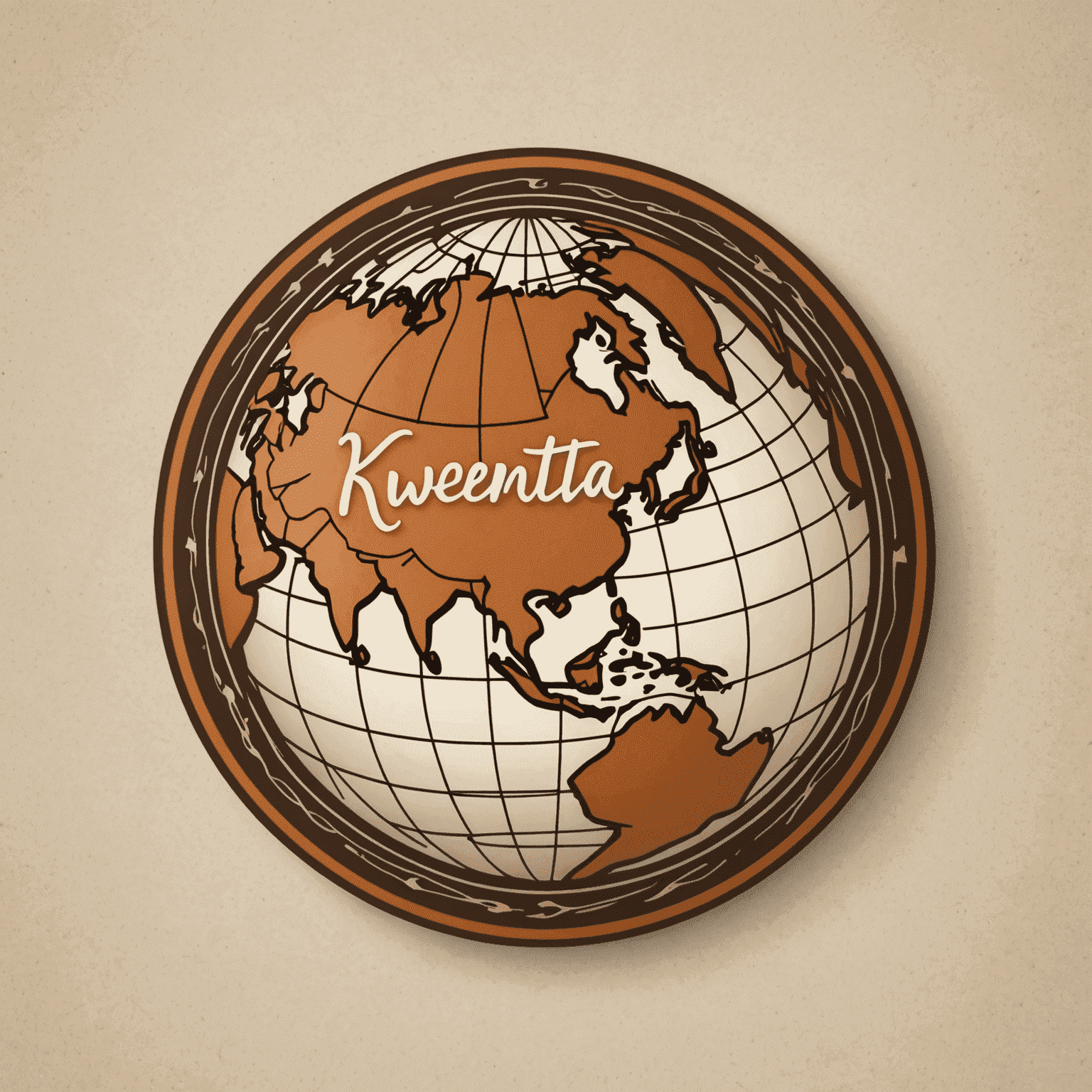 Kwemta logo - A stylized globe with warm earthy tones and cursive lettering