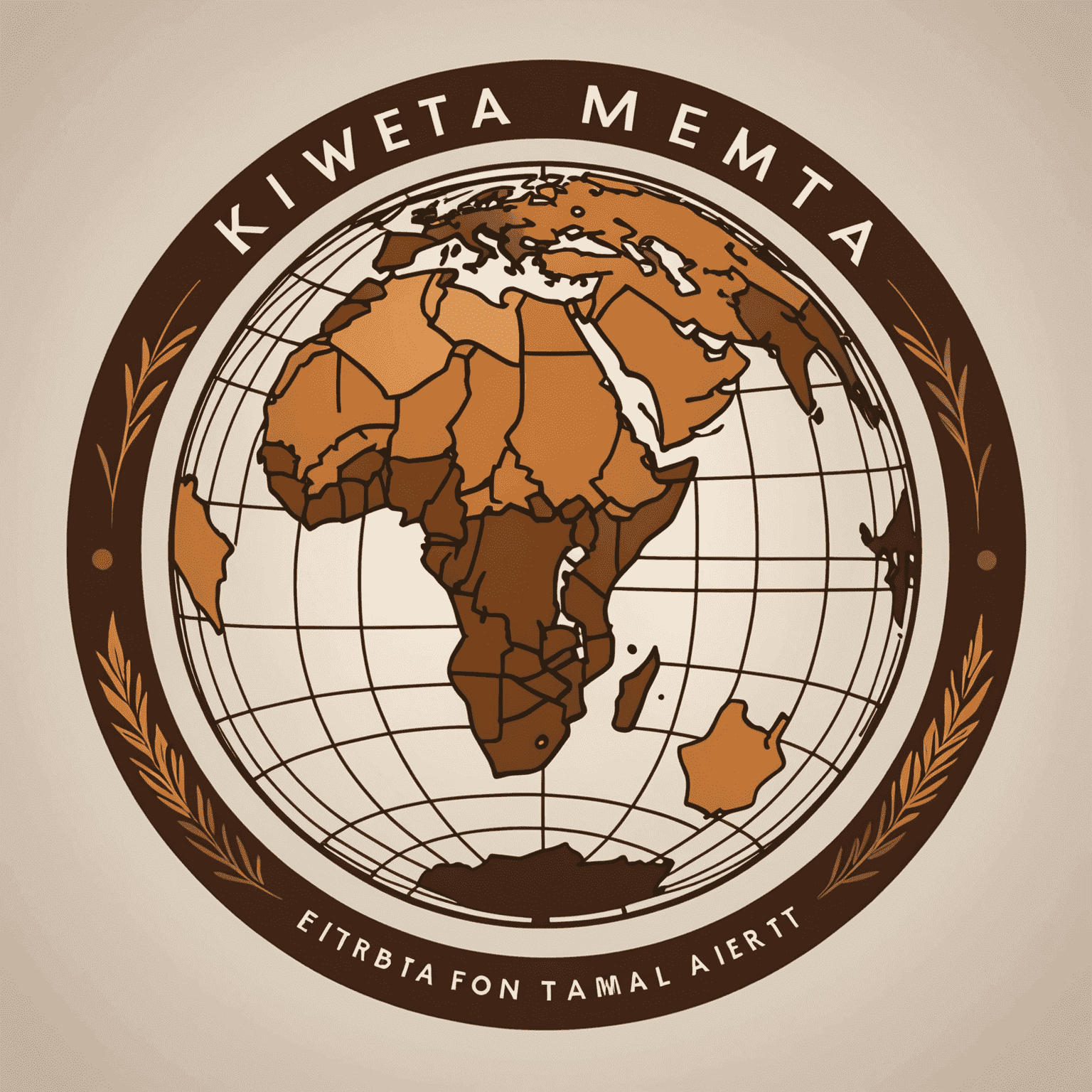 Kwemta logo - A stylized globe with warm earthy tones and cursive lettering