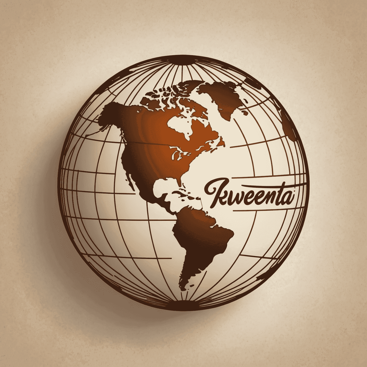 Kwemta logo - A stylized globe with warm earthy tones and cursive lettering