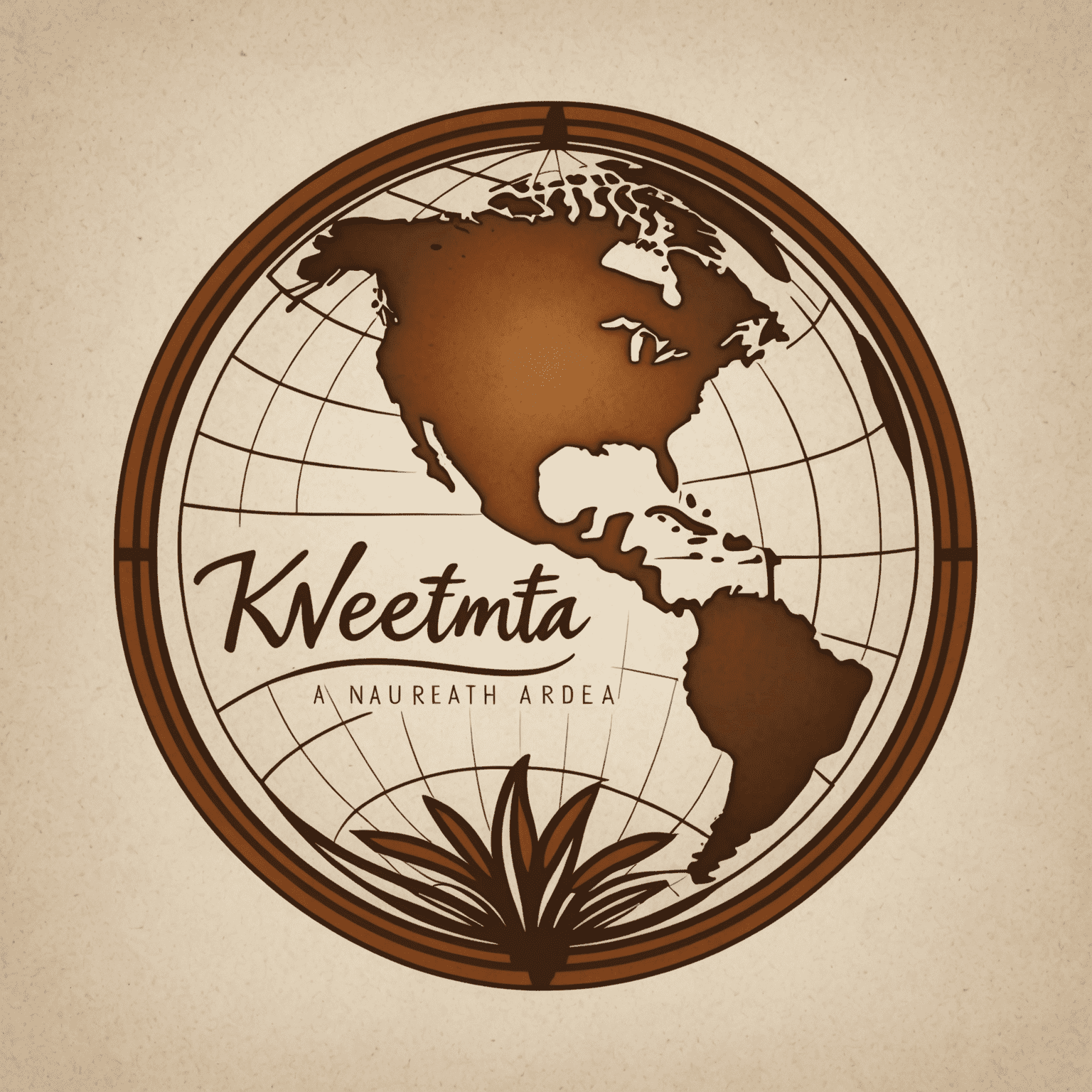 Kwemta logo - A stylized globe with warm earthy tones and cursive lettering