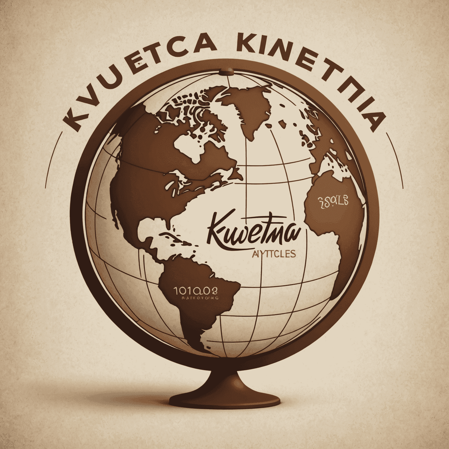 Kwemta logo - A stylized globe with warm earthy tones and cursive lettering