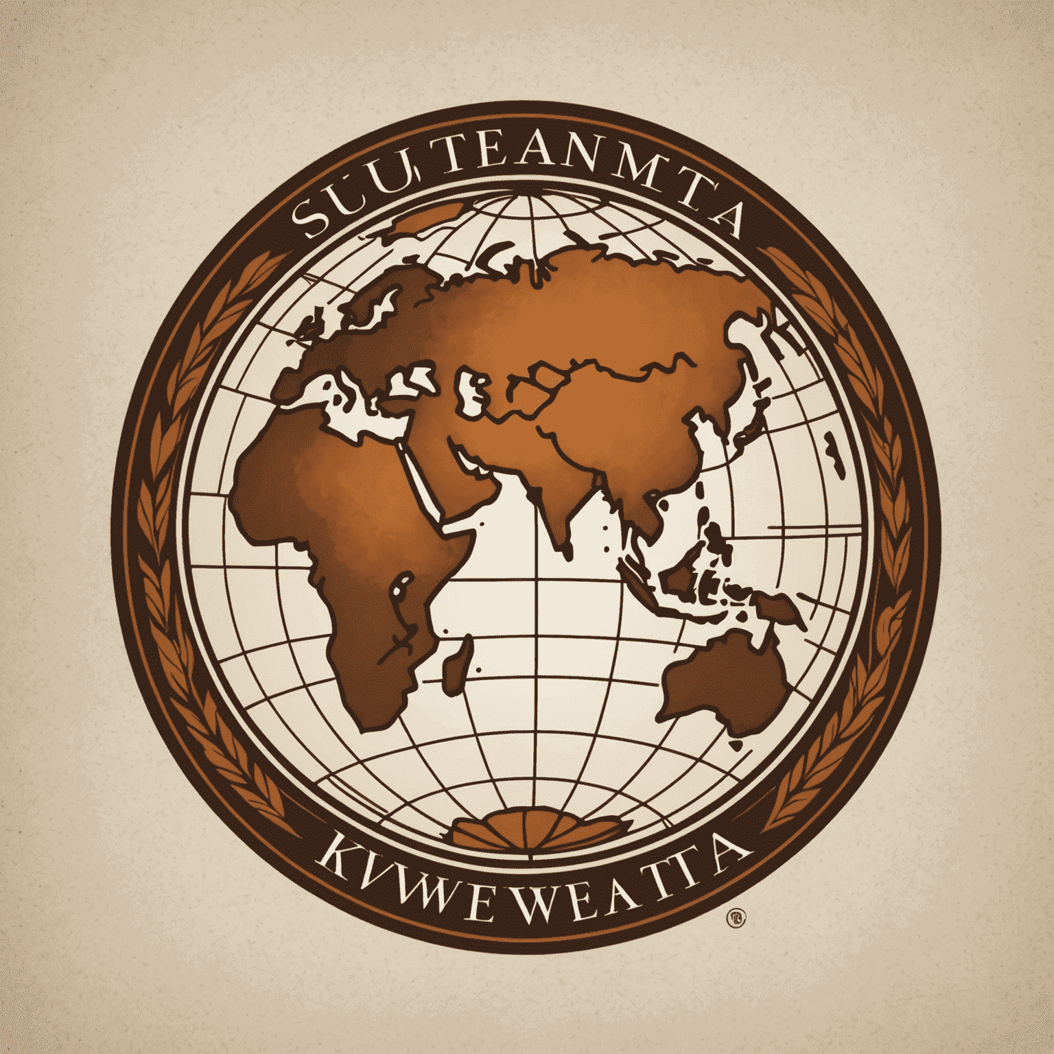 Kwemta logo - A stylized globe with warm earthy tones and cursive lettering