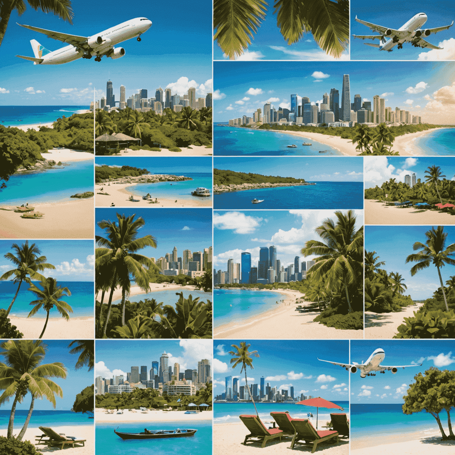 A collage of travel-related images including an airplane, a tropical beach, and a cityscape, representing the latest travel industry news