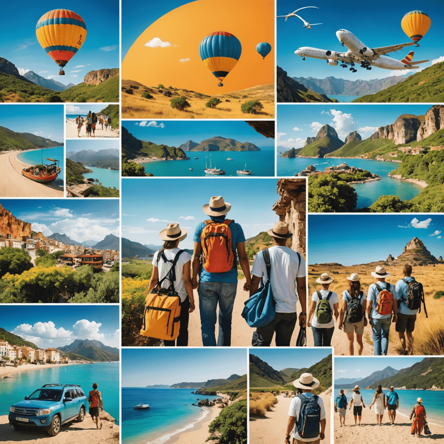 A collage of happy travelers enjoying various destinations, showcasing the diversity of experiences protected by Kwemta travel insurance