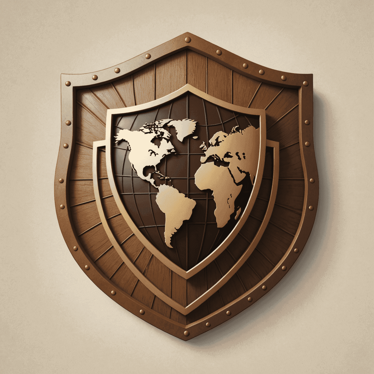 A shield icon with a globe inside, surrounded by gentle, flowing lines representing protection, all in warm earth tones to symbolize Kwemta's travel insurance offerings